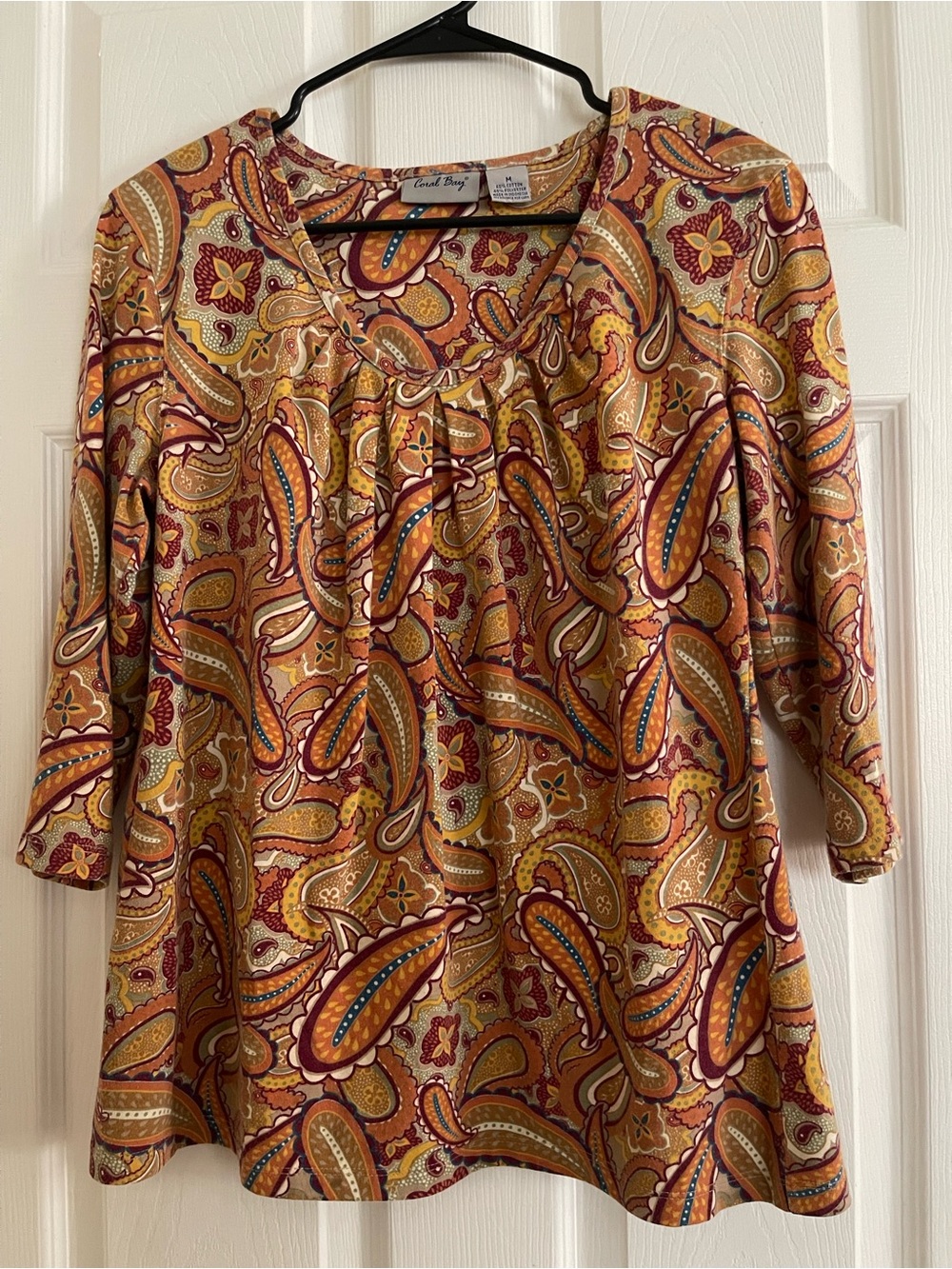 Coral Bay Mustard Paisley Scoop-Neck Women's Blouse